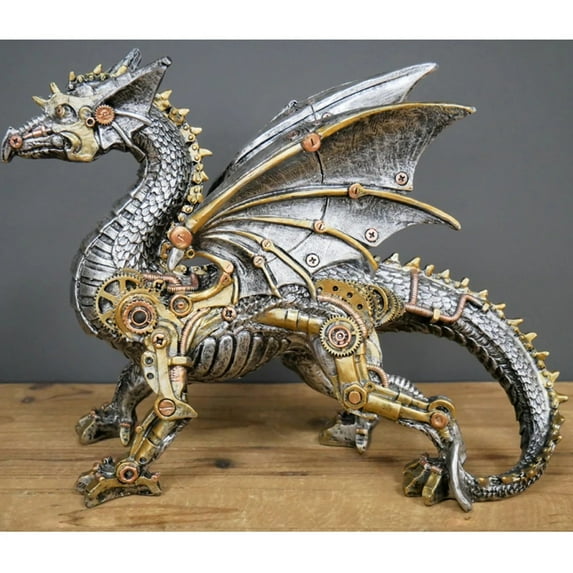ZHaobin Mechanical punk dog animal statues,industrial Gothic steampunk standing dog decorations,creative punk office bookshelf decoratio (pterosaur)