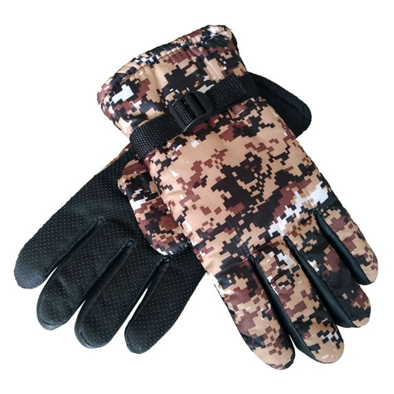 ZHaobin Men Winter Waterproof Thermal Full Finger Gloves Thick Plush Lining Camouflage Print Anti-Slip Palm Adjustable Snow Ski Gloves (3)