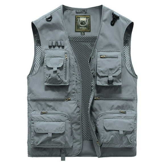 ZHaobin Men's Summer Outdoor Tooling Vest Multi-pocket Waistcoat Casual Solid Color Thin Fishing Photography Vest Vest Jacket (Gray,XXL)