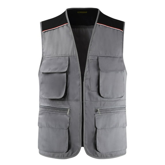ZHaobin Mens Active Work Utility Waistcoat Fishing Vest Photography Work Multi-Pockets Outdoors Journalist's Vest Sleeveless Jackets (Grey,XL-Full Chest112cm)