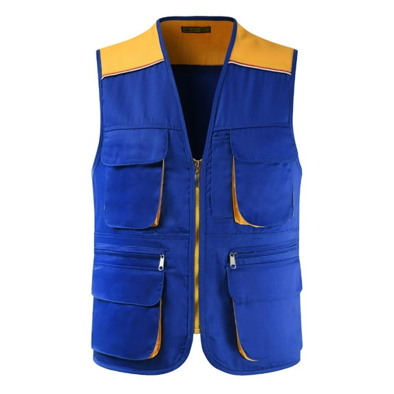 ZHaobin Mens Active Work Utility Waistcoat Fishing Vest Photography Work Multi-Pockets Outdoors Journalist's Vest Sleeveless Jackets (Blue,XXL-Full Chest116cm)