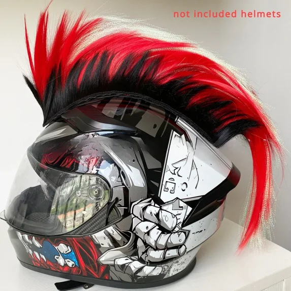 ZHaobin Mohawk Helmet Wig Motorcycle Helmet Decorations Wigs Cockscomb Motocross Full Face Off Road Helmet Decoration Hair Sticker Paste (Red)