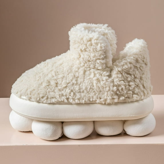 ZHaobin New Women Faux Fur Snow Boots Soft Sole Men Indoor Platform Shoes Couples Winter Warm House Plush Slippers Fluffy Footwear (F-white,40-41)