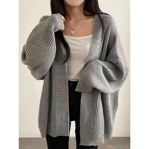 ZHaobin Oversize Cardigan Sweater Women Casual Loose Lazy Wind Korean Tops Vintage Long Sleeve Lady Simple Design Cardigan (Grey,One Size)