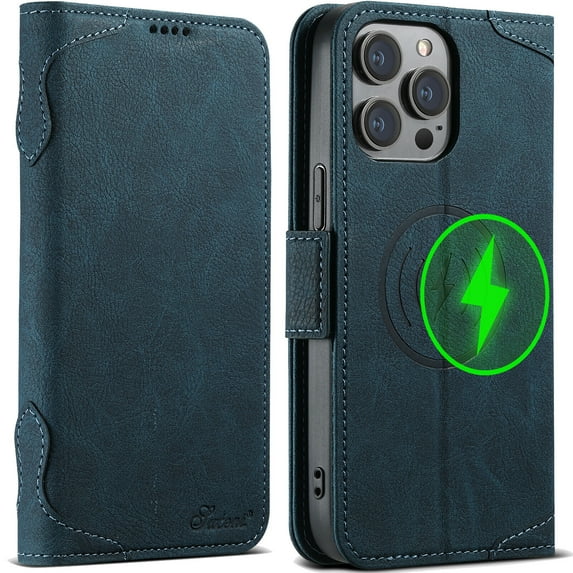 ZHaobin PU Leather Wallet Phone Case for iPhone 16 15 14 Plus 13 12 Pro Max Flip Women Men Magnetic for Magsafe Kickstand Hard Cover (Blue,For iPhone 14 ProMax)