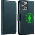 thumbnail image 1 of ZHaobin PU Leather Wallet Phone Case for iPhone 16 15 14 Plus 13 12 Pro Max Flip Women Men Magnetic for Magsafe Kickstand Hard Cover (Blue,For iPhone 16), 1 of 7