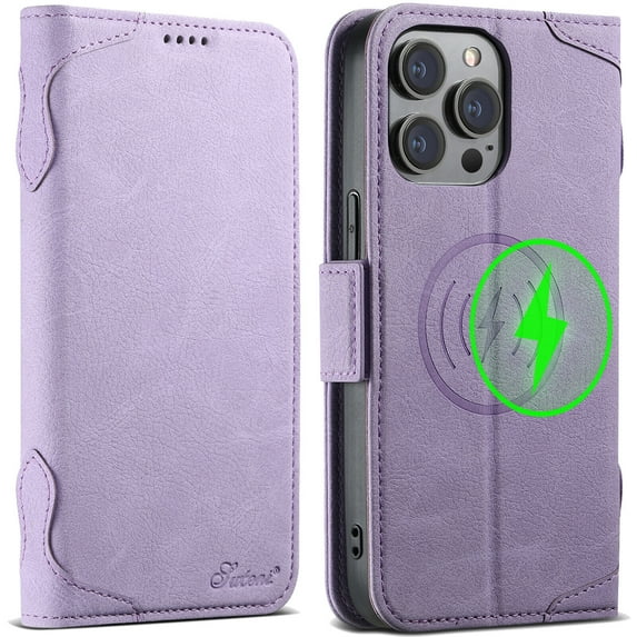 ZHaobin PU Leather Wallet Phone Case for iPhone 16 15 14 Plus 13 12 Pro Max Flip Women Men Magnetic for Magsafe Kickstand Hard Cover (Purple,For iPhone 12 ProMax)