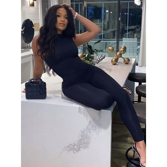 ZHaobin Pencil Jumpsuit Women Full Seasons Casual Fitness Sporty Playsuit Sleeveless Slim Activewear All In One Jumpsuit Clothing (L,black)