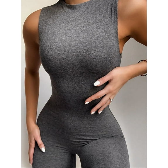 ZHaobin Pencil Jumpsuit Women Full Seasons Casual Fitness Sporty Playsuit Sleeveless Slim Activewear All In One Jumpsuit Clothing (S,GRAY)