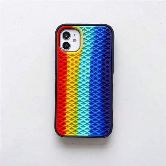 ZHaobin Rainbow Colorful Van Waffle Case for iPhone 16 15 13 12 11 14 Pro Max X XS Max 7 8 Plus Grid Soft Silicone Shockproof Cover (Rainbow,For iPhone 14)