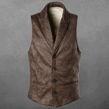 ZHaobin Retro Suede Vest Men Vintage Style Slim Fit Autumn Winter Mens Sleeveless Jacket V Neck Warm Waistcoat (Brown,XL)