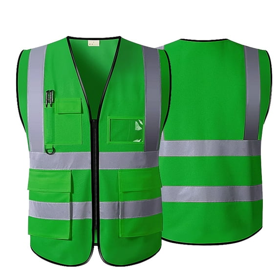 ZHaobin Safety Vest Reflective with Zipper and Pockets Construction Workwear (Green,XL-120cm)
