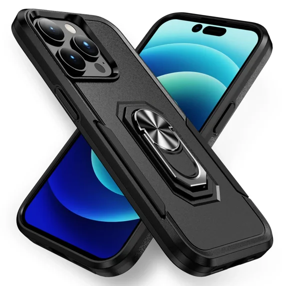 ZHaobin Shockproof Heavy Duty Armor 2N1 Phone Case for IPhone 16 Pro Max 15 14 13 Plus Magnetic Ring Holder Stand Bumper Otter Cover Box (black,For iPhone 16 Plus)