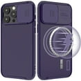 thumbnail image 1 of ZHaobin Slide Lens Protection Magnetic PC Phone Cover for iPhone 16 11 12 13 14 15 Pro Max Plus Soft TPU  for Magsafe Wireless Back Case (Purple,For iPhone 12 Pro), 1 of 7