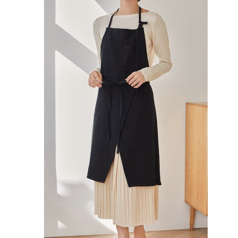 ZHaobin Solid Color Linen Apron with Split Foot Design Beauty Salon ...