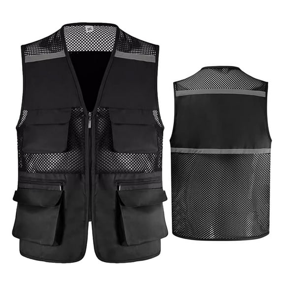 ZHaobin Utility Work Waistcoat for Men with Pockets and Reflective Stripes Breathable Mesh Work Vest Jacket Workwear (Black,XXXL-Full Chest122cm)