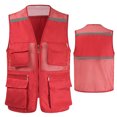 thumbnail image 1 of ZHaobin Utility Work Waistcoat for Men with Pockets and Reflective Stripes Breathable Mesh Work Vest Jacket Workwear (Red,XL-Full Chest112cm), 1 of 7