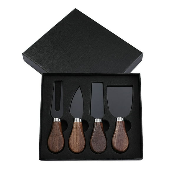 ZHaobin Walnut Handle Boxed Cheese Knife 4/6Piece Set Small Fork Cutlery Cream Baking Tool (heise 4)