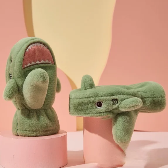 ZHaobin Winter New Cute Shark Children's Boys Girls' Fleece Thickened Warm Finger Gloves Accessories for Kids Mittens Snow Baby Stuff (Grass green,2)