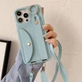 thumbnail image 1 of ZHaobin Wrist Strap Crossbody Lanyard Case for iPhone 16 15 14 Pro Plus Card Holder Wallet Leather Cover (Sky Blue,For iPhone 15 Plus), 1 of 7
