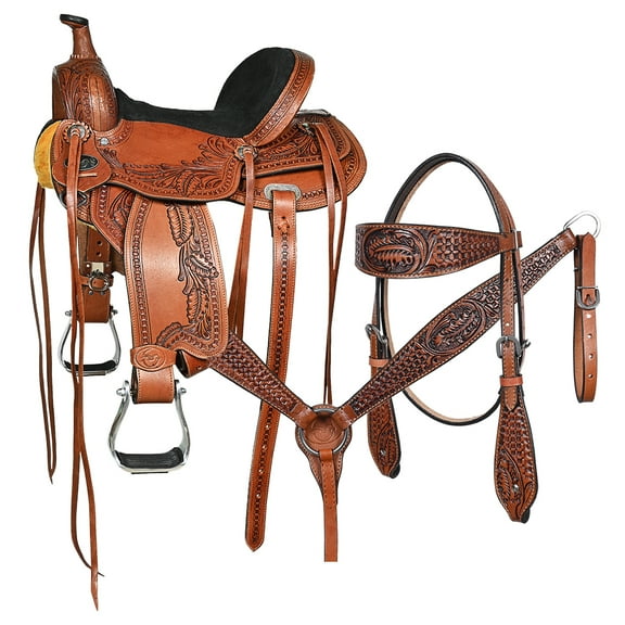 ZI COMFYTACK Western Horse Barrel Racing Trail Pleasure American Leather Saddle With Tack Set Brown