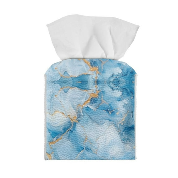 ZIABUTLE Blue Marble Stripe Leather Tissue Box Cover Square Tissue Box Covers Pack Lightweight Tissue Box Covers Rectangular for Kitchen Decorative Wear Resistant Tissue Box Covers