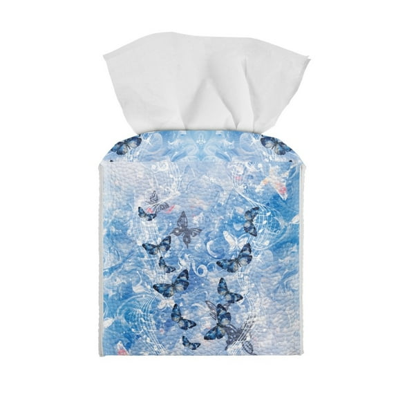 ZIABUTLE Butterfly Music Square Tissue Box Cover Leather Tissue Holders Decoration Modern Tissue Case Facial Paper Organizer Dispenser ReusableLeather Tissue Holder for Cafeteria