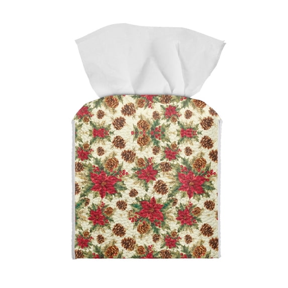 ZIABUTLE Chriatmas Holly Leather Tissue Box Cover Square Strobile Tissue Box Cover Cute for Classroom Decorative Tissue Case Easy to Clean Napkin Organizer Dispenser