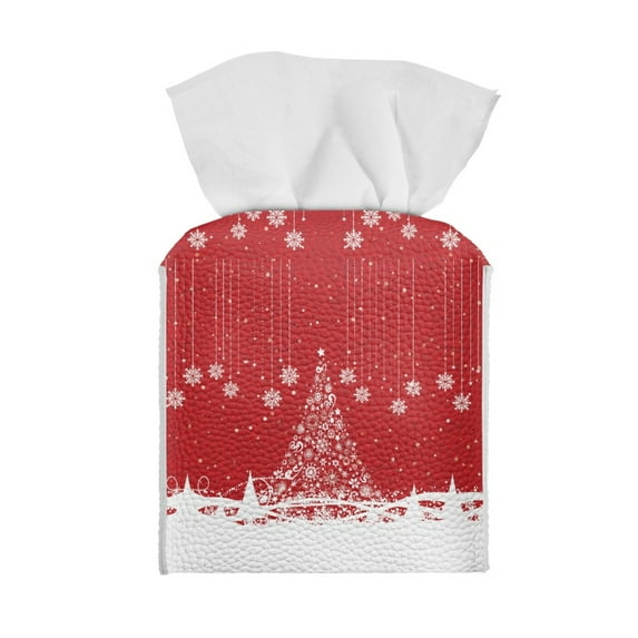 ZIABUTLE Christmas Tree Tissue Boxes Covers Square Snowflakes Leather Tissue Holders for Decoration Lightweight Tissue Box Cover Case Easy to Clean Paper Towel Box Cover