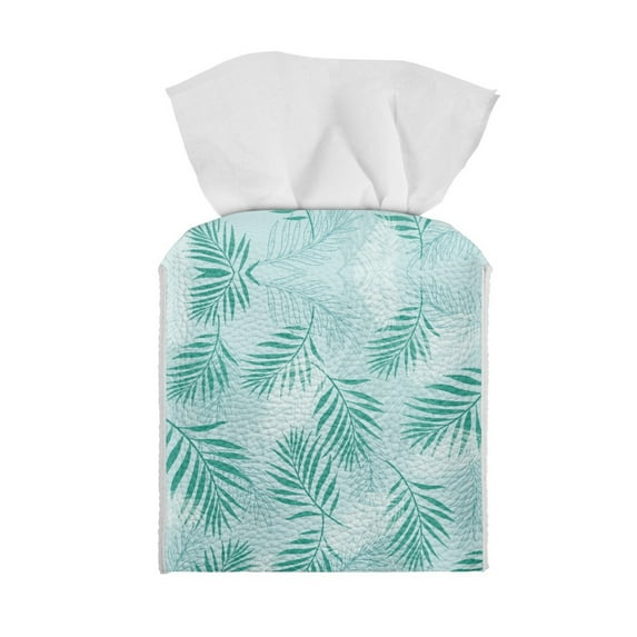 ZIABUTLE Green Leaves Square Tissue Box Cover Leather Tissue Holder for Car Decoration Rectangular Tissue Box Cover Case Easy to Clean Napkin Organizer Dispenser Home Decor
