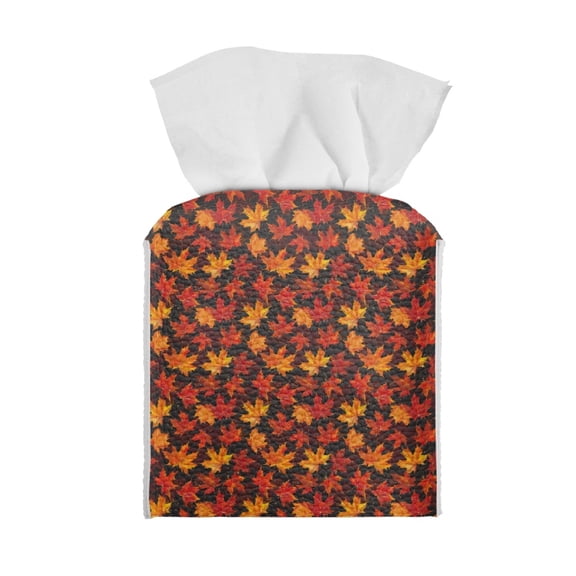 ZIABUTLE Maple Leaves Leather Tissue Box Thanksgiving Fall Square Facial Tissue Holder Storage Waterproof Facial Cube Tissue Box Holder Case Dispenser for Fall Autumn Decor
