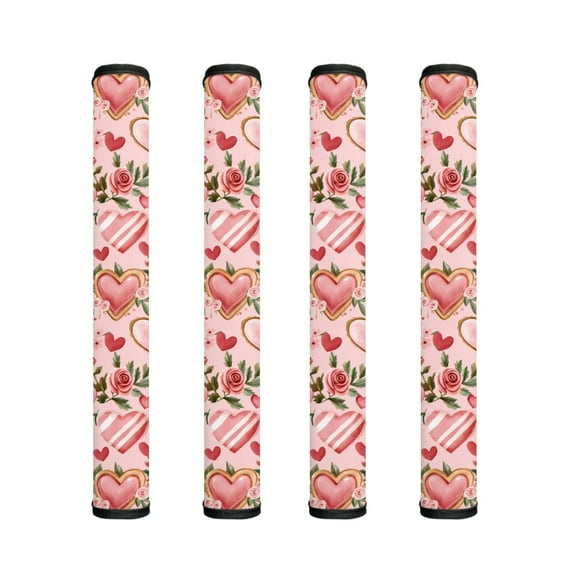 ZIATUBLE 4 PCS Refrigerator Door Handle Covers Kitchen Appliance Handles Protector Decor for Fridge Oven Dishwasher Washable Anti-skid Valentine's Day Home Decors, Love Heart Rose Pink