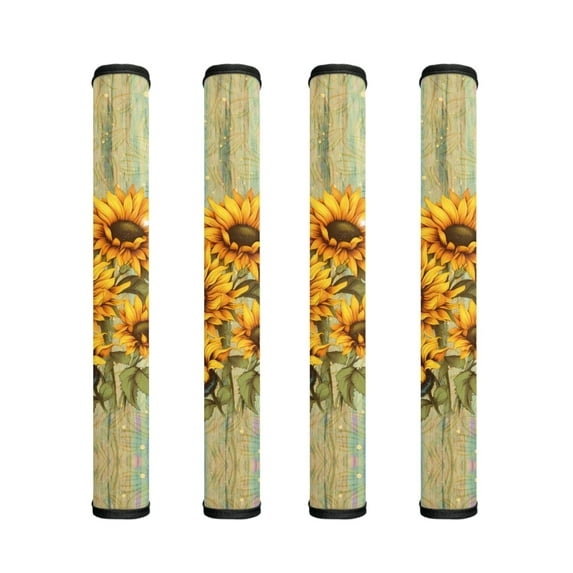 ZIATUBLE 4 PCS Refrigerator Door Handle Covers Kitchen Appliances Gloves Fridge Stove Dishwasher Handle Sleeve Protector Home Decor, Sunflower Wood Grain
