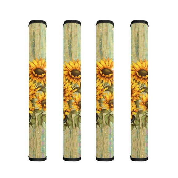 ZIATUBLE 4 PCS Refrigerator Door Handle Covers Kitchen Appliances Gloves Fridge Stove Dishwasher Handle Sleeve Protector Home Decor, Sunflower Wood Grain