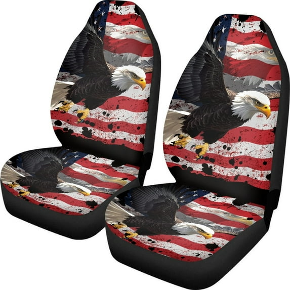 ZIATUBLE American Flag Eagle Auto Seat Cover Car Stretchy Front Seats Cover for Women Pack of 2 for Most Vehicles SUV Trucks Driver Seat Covers Auto Interior Accessories for 4th of July
