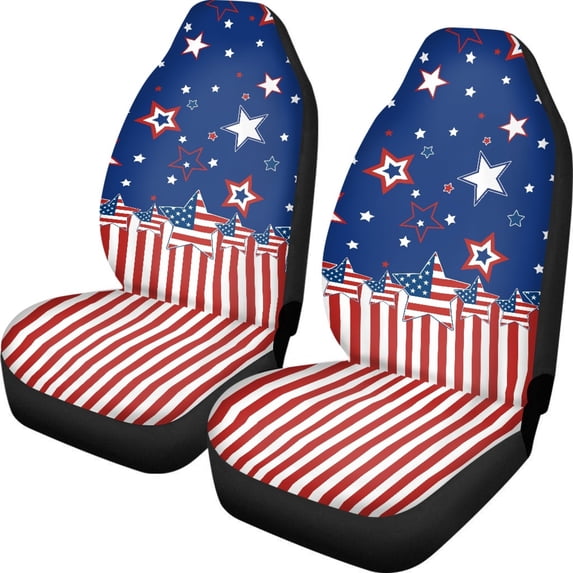 ZIATUBLE American Flag Starry Car Front Seat Covers 2 Pcs Polyester Vehicle Seat Cover Protectors for 4th of July Auto Interior Accessories Anti-Slip Saddle Blanket for Bucket Seat for Trucks Van