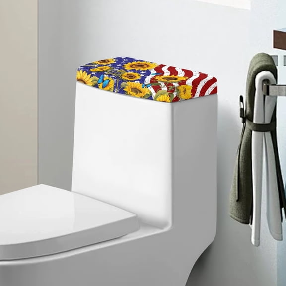 ZIATUBLE American Flag Toilet Top Cover Sunflower Toilet Tank Lid Covers with Stretch Edges Toilet Mat Protective Cover Universal Toilet Tank Covers for Bathroom Home Decor