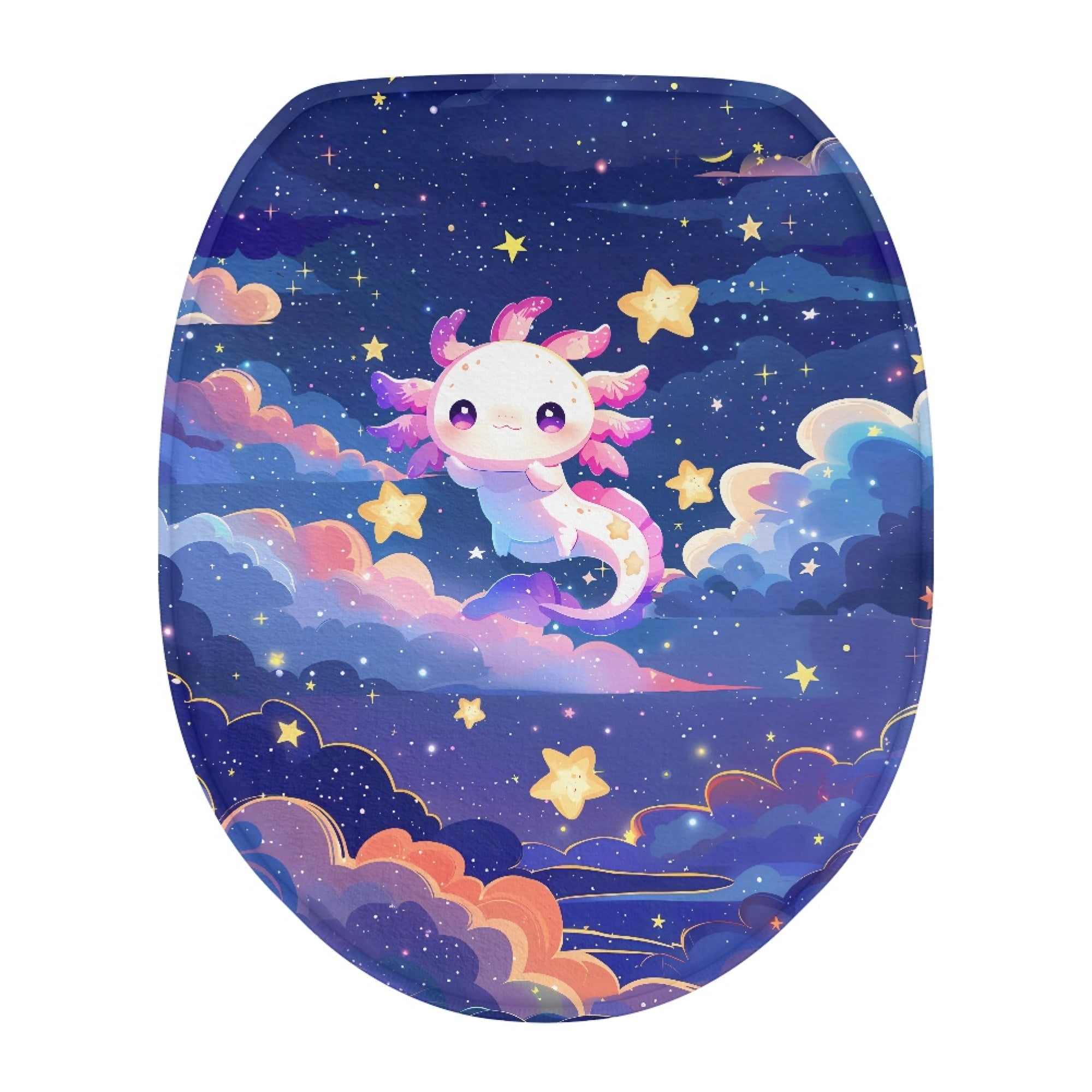 ZIATUBLE Axolotl Starry Sky Toilet Lid Cover Round Toilet Lid Covers