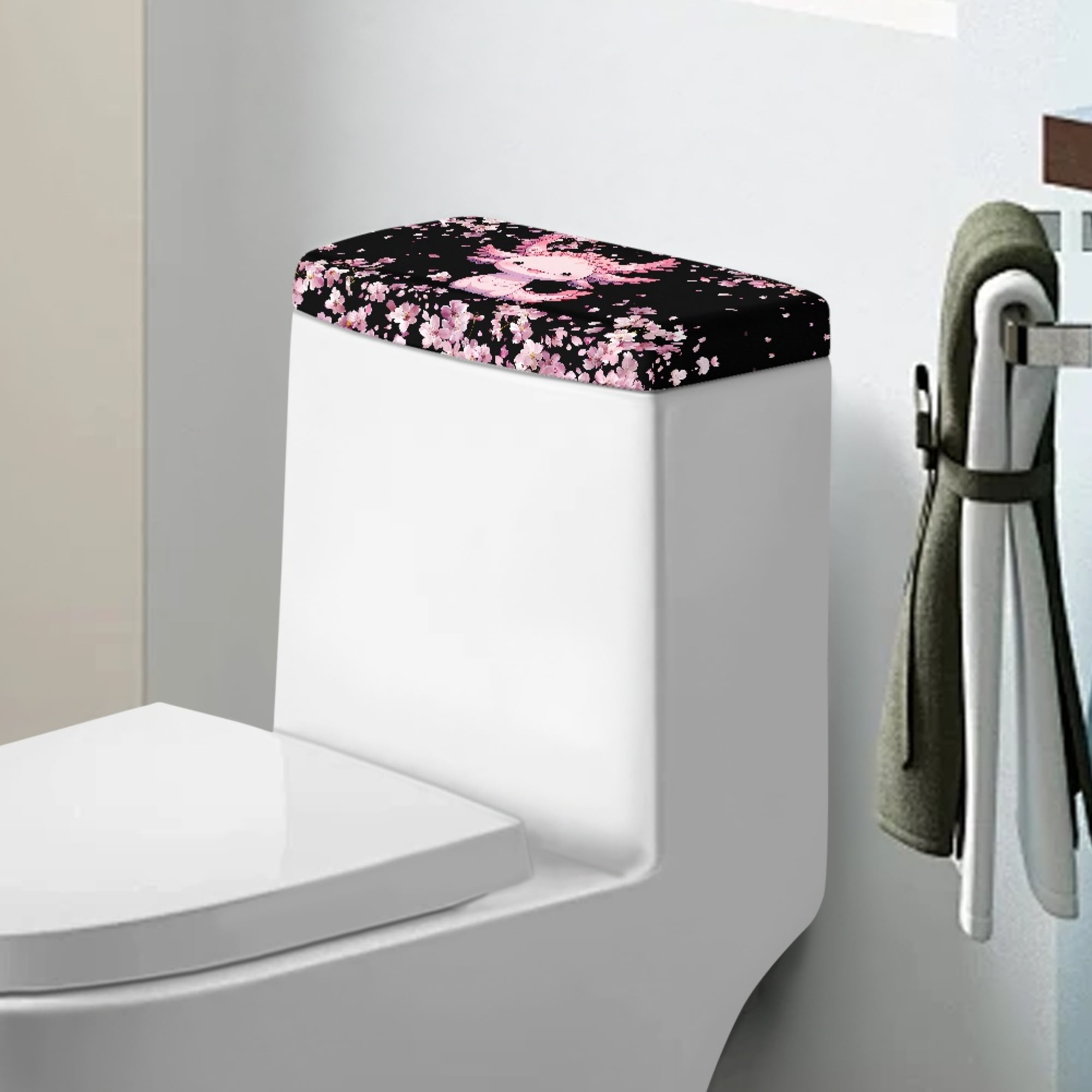 ZIATUBLE Axolotl Toilet Water Tank Cover Cherry Blossom Toilet Cover