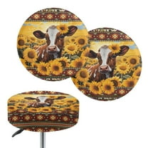 ZIATUBLE Aztec Ethnic Bar Stool Seat Covers Sunflower Cow Stool Covers Cushion Set 2 Piece Round Stool Covers with Padding 12-14 Inch Stool Seat Replacement Cover Home Decor