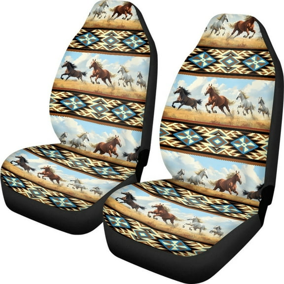 ZIATUBLE Aztec Ethnic Horse Car Seat Covers Sets Soft Front Seat Protective Cover 2 Piece Easy to Install Vehicle Bucket Seat Covers Fit for Car Truck SUV Automotive Interior Accessories
