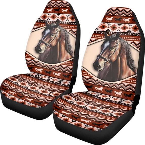 ZIATUBLE Aztec Ethnic Horse Front Seat Cover Set Washable Car Seat Cover Protector Auto Interior Accessories Fit for Most Car SUV 2 Packs Easy to Install Vehicle Protector Front Seats Covers