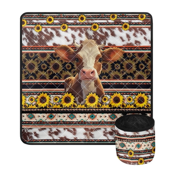 ZIATUBLE Aztec Ethnic Sewing Machine Mat Sunflower Cow Sewing Machine Mat Organizer Cow Print Sewing Machine Mat Reduce Vibration Sewing Machine Pad with Pockets for Sewing Classes