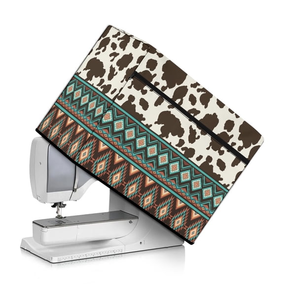ZIATUBLE Aztec Ethnic Sewing Machine Protector Cover Cow Print Dust Cover for Sewing Machine Easy to Clean Sewing Machine Protective Cover with Tote Handle and Pocket Home Decor