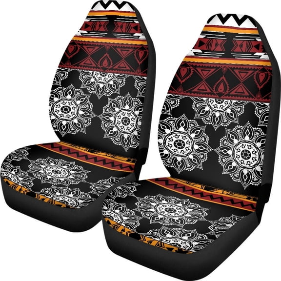 ZIATUBLE Aztec Southwest Car Seat Dust Cover 2 Pcs Boho Mandala Flower Car Seat Cover Protector Washable Driver Seat Covers for Women Fit for Cars SUV Truck Sedan Auto Interior Accessories