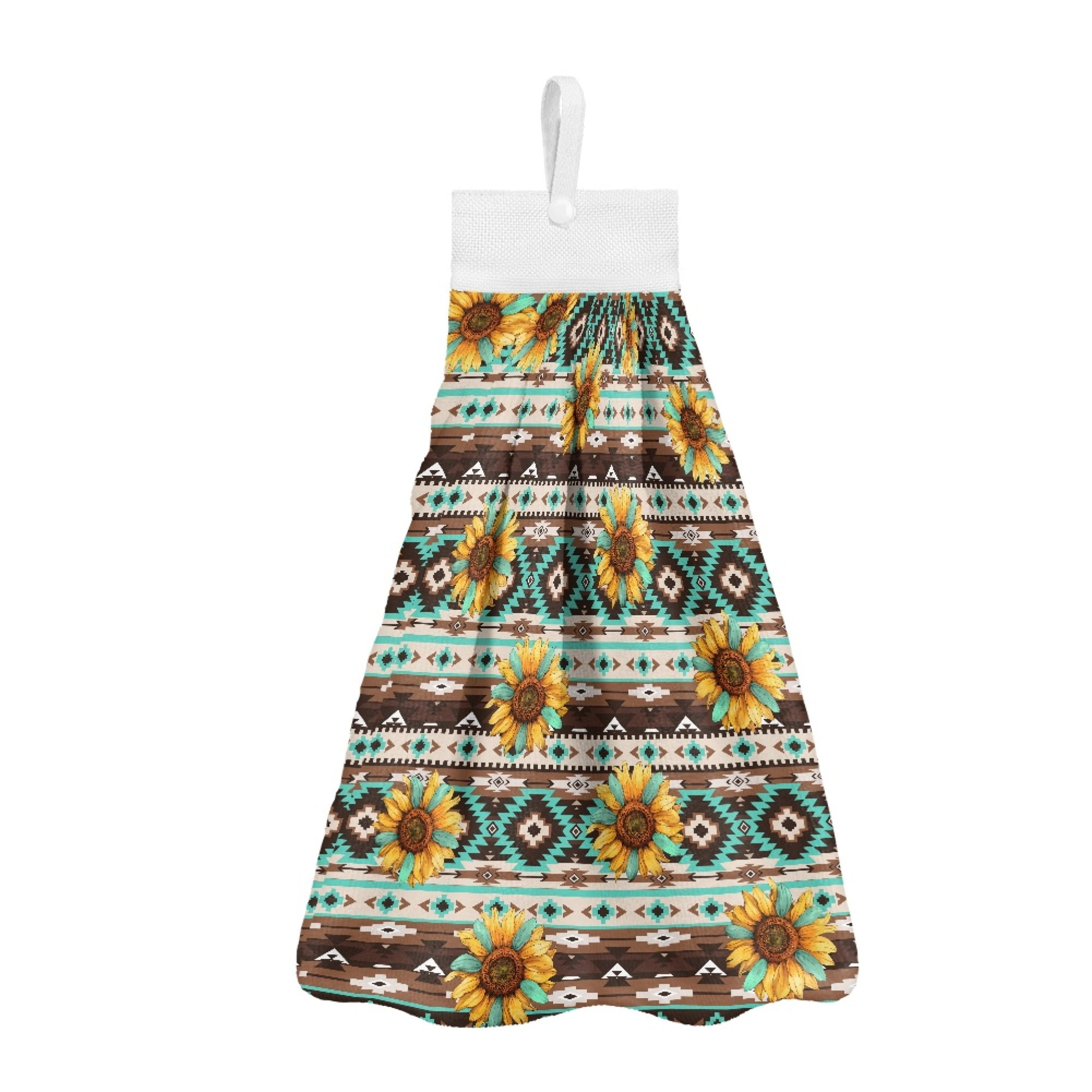 ZIATUBLE Aztec Southwest Dish Towel Hand Towels Sunflower Hanging Hand Towels with Loop 3 Pcs Easy to Clean Hanging Dish Towels Dish Cloths Soft Hand Towels Hanging Loops Kitchen Bathroom