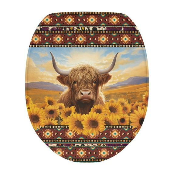 ZIATUBLE Aztec Southwest Toilet Lid Seat Cover Highland Cow Toilet Seat Covers for Bathroom Elongated Toilet Seat Covers Reusable Toilet Lid Cover for Home Protection