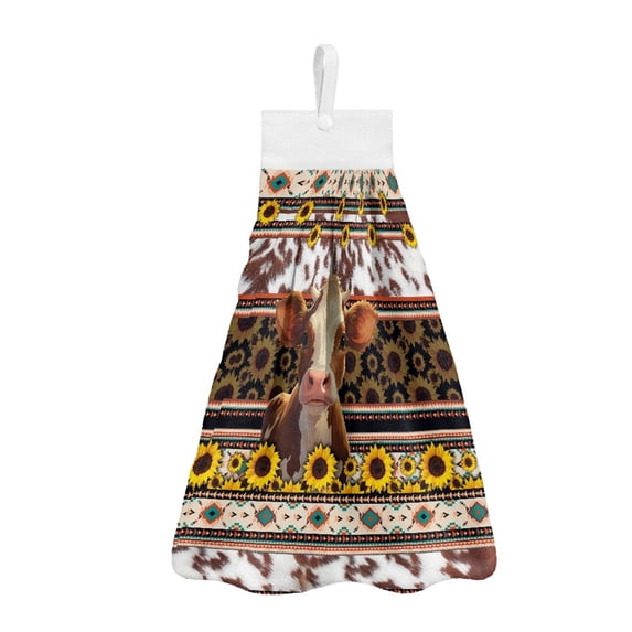 ZIATUBLE Aztec Tribal Hanging Hand Towel Sunflower Cow Kitchen Hand Towels with Hanging Loop Bathroom Hand Bath Towel Easy to Clean Dish Cloths Towel Quick Dry Hand Tie Towel