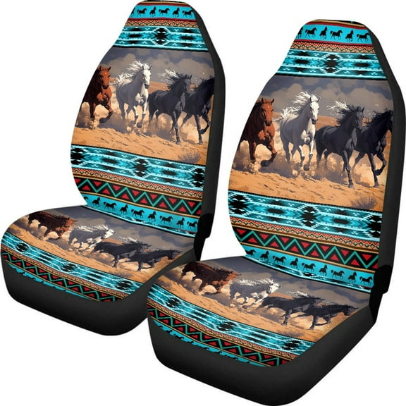 ZIATUBLE Aztec Tribal Horse Car Seat Covers Sets Soft Front Auto Seat Cover 2 Pcs Fit for Cars Sedan SUV Easy to Install Vehicle Protector Bucket Seat Cover Car Accessories for Interior Decor