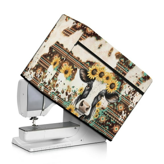 ZIATUBLE Aztec Tribal Sewing Machine Cover Dust Cover Sunflower Cow Cover for Sewing Machine Easy to Clean Sewing Machine Protective Dust Cover with Pockets for Extra Accessories